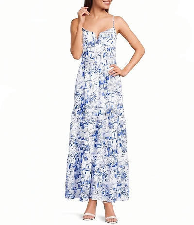 Midnight Doll Destination Printed Notch Neck Tiered Maxi Dress