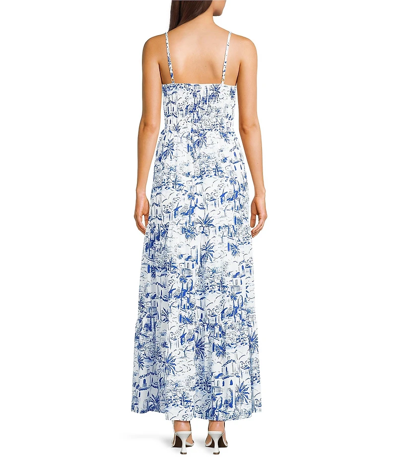 Midnight Doll Destination Printed Notch Neck Tiered Maxi Dress