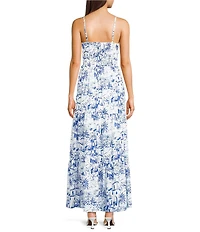 Midnight Doll Destination Printed Notch Neck Tiered Maxi Dress