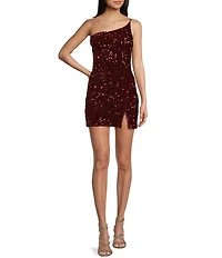 Midnight Doll One Shoulder Sequin Front Slit Bodycon Dress