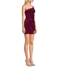 Midnight Doll One Shoulder Sequin Front Slit Bodycon Dress