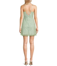 Midnight Doll Beaded Glitter Mesh V-Neck Bow Accent Dress