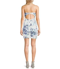Midnight Doll Beaded Sequin Floral Patterned Open Bar Back Bodycon Dress