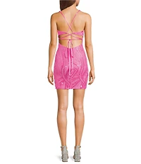 Midnight Doll Beaded Sequin Mesh Halter Neck Lace Up Back Bodycon Dress