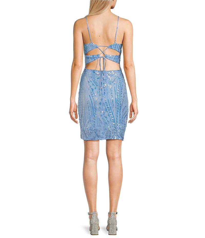 Midnight Doll Beaded Sequin Patterned V-Neck Bodycon Dress