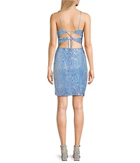 Midnight Doll Beaded Sequin Patterned V-Neck Bodycon Dress