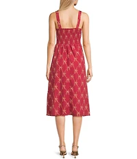 Midnight Doll Bow Print Pleated Midi Dress