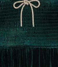 Midnight Doll Burnout Velvet Rhinestone Bow Front Long Sleeve A-Line Dress