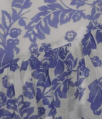 Midnight Doll Chiffon Floral Printed Flutter Sleeve Drop Waist Tie Front Tiered Dress