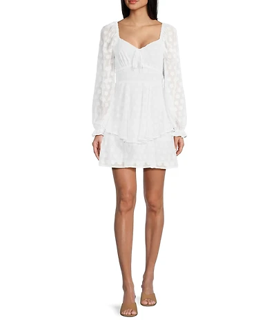 Midnight Doll Chiffon Jacquard Long Sleeve Tiered Dress