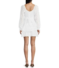 Midnight Doll Chiffon Jacquard Long Sleeve Tiered Dress