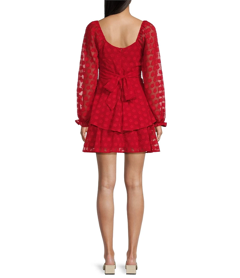 Midnight Doll Chiffon Jacquard Long Sleeve Tiered Dress