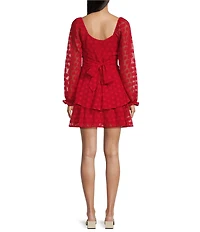 Midnight Doll Chiffon Jacquard Long Sleeve Tiered Dress