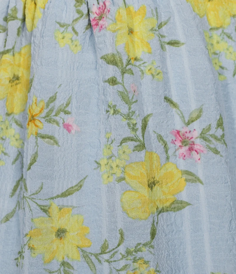 Midnight Doll Chiffon Lace Floral Printed Flutter Sleeve Tie Front Tiered Mini Dress