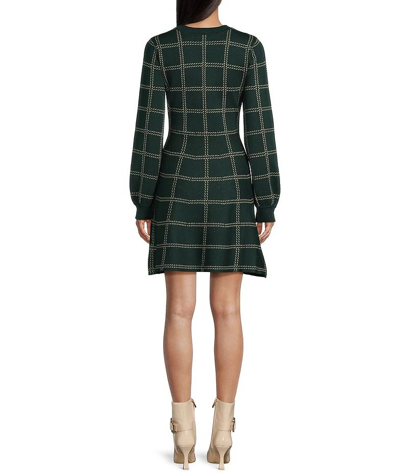 Midnight Doll Crew Neck Sweater Knit Lurex Plaid Dress