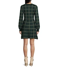 Midnight Doll Crew Neck Sweater Knit Lurex Plaid Dress