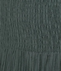 Midnight Doll Crinkle Woven Square Neck Short Puff Sleeve Smocked Bodice Dress