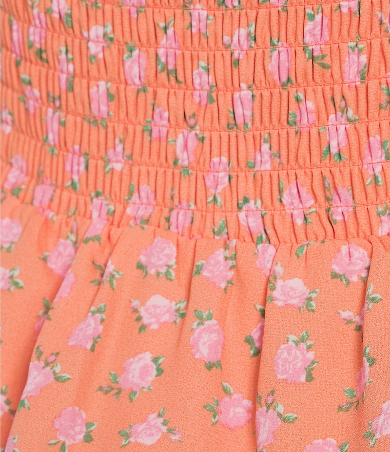Midnight Doll Ditsy Floral Print Puff Sleeve Smocked Bodice Tiered Ruffle Midi Dress