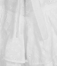Midnight Doll Embroidered Eyelet Flutter Sleeve Drop Waist Tie Belted Ruffle Dress