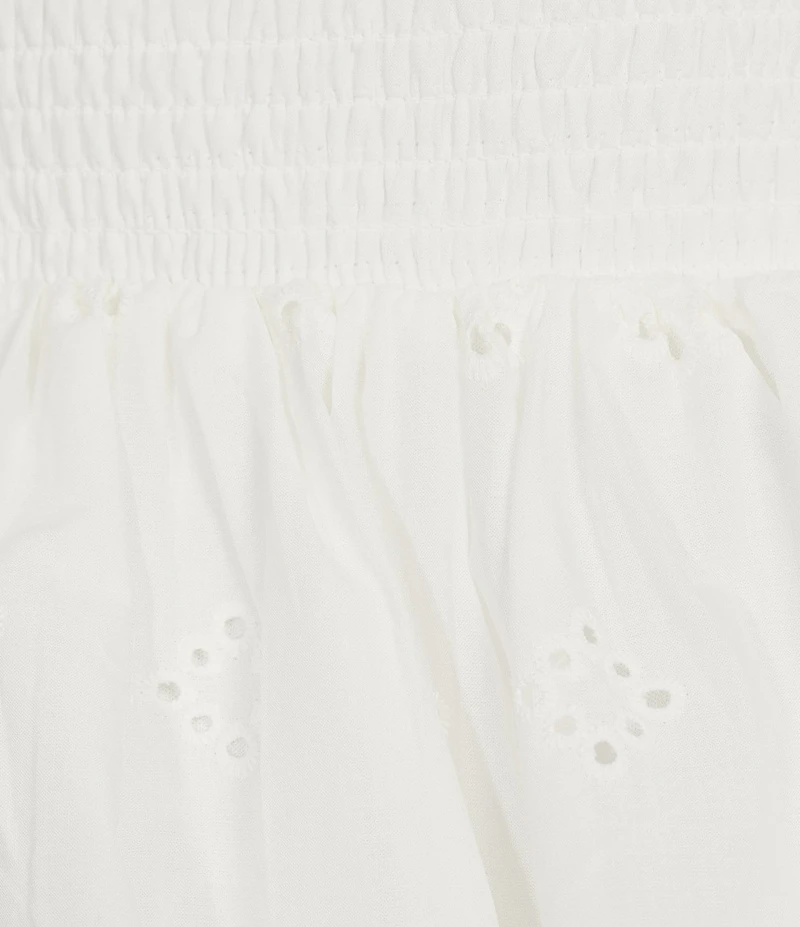 Midnight Doll Embroidered Eyelet Tie Shoulder Smocked Tiered Ruffle Dress