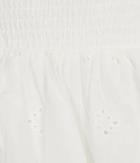 Midnight Doll Embroidered Eyelet Tie Shoulder Smocked Tiered Ruffle Dress