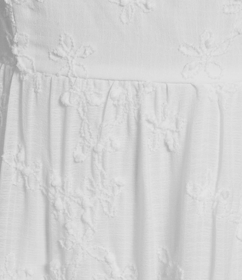 Midnight Doll Embroidered Spaghetti Strap Square Neck Bow Back Tiered Dress
