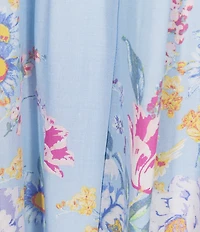 Midnight Doll Floral Border Printed Tie Shoulder Scoop Neck Drop Waist Pleated Maxi Dress