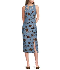 Midnight Doll Floral Burn Out Side Slit Midi Dress