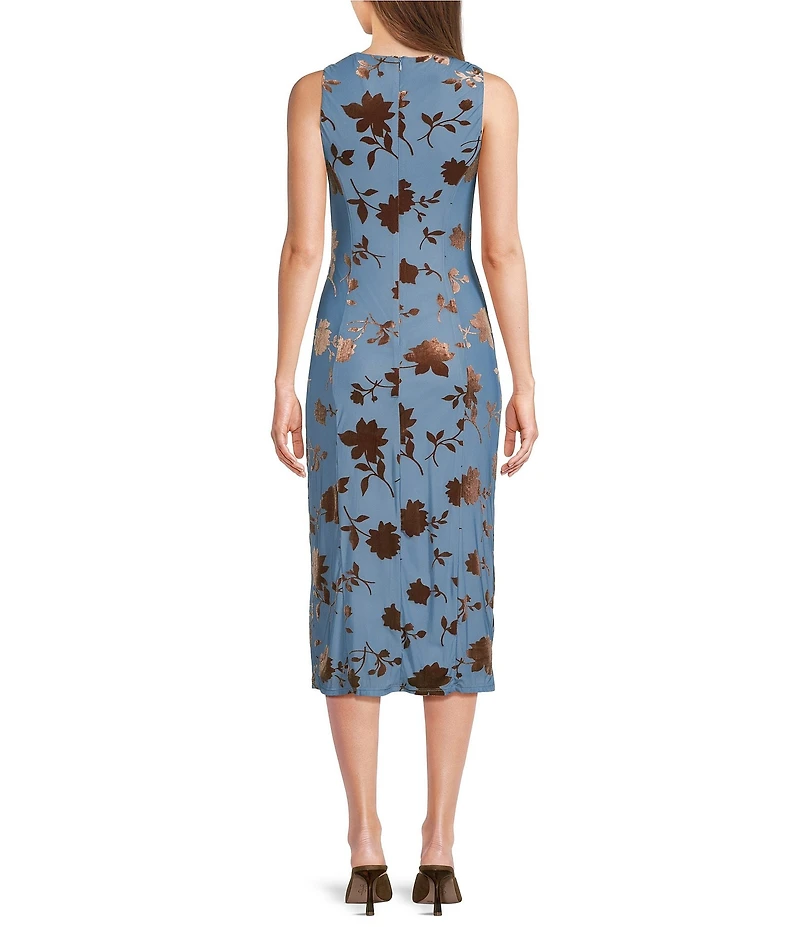 Midnight Doll Floral Burn Out Side Slit Midi Dress