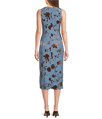 Midnight Doll Floral Burn Out Side Slit Midi Dress