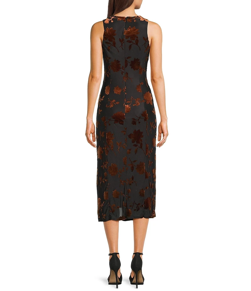 Midnight Doll Floral Burn Out Side Slit Midi Dress
