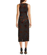 Midnight Doll Floral Burn Out Side Slit Midi Dress