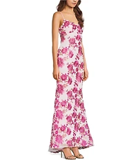 Midnight Doll Floral Embroidered Sequin Pinch Front Mermaid Dress