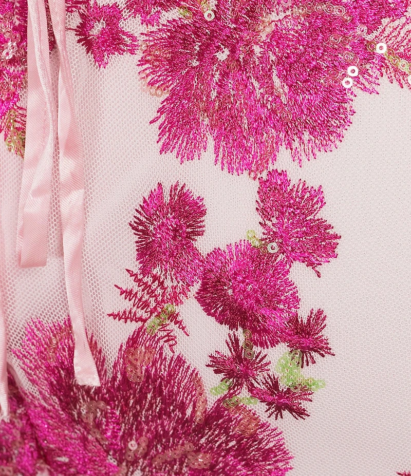 Midnight Doll Floral Embroidered Sequin Pinch Front Mermaid Dress