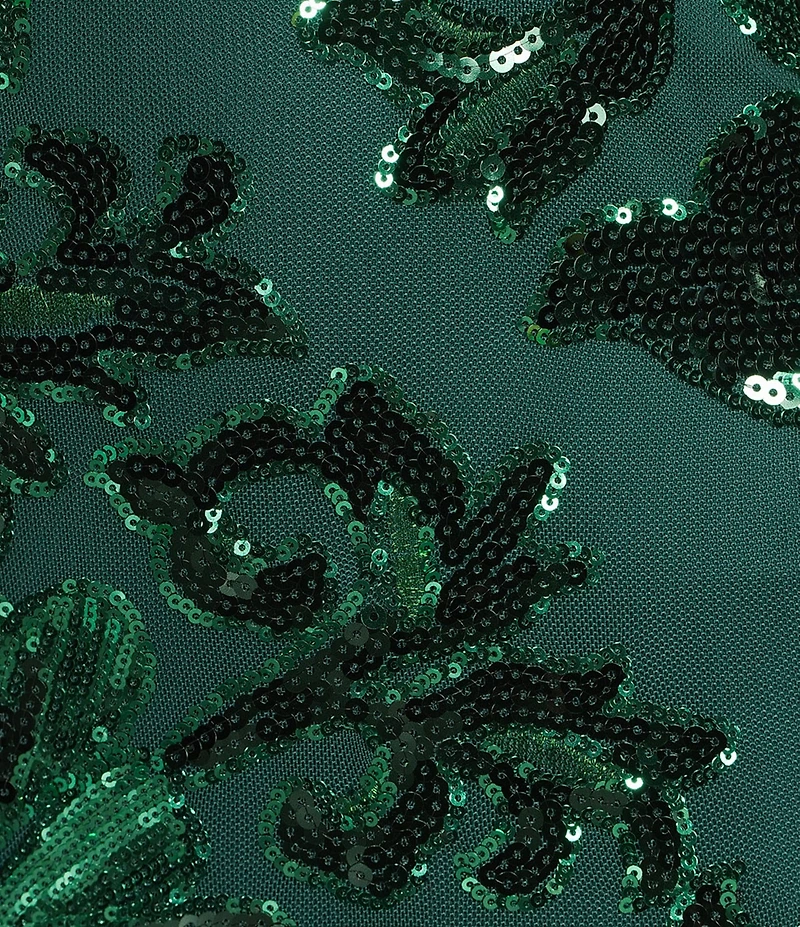 Midnight Doll Floral Patterned Sequin Double Spaghetti Strap V-Neck Side Slit Dress