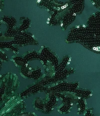 Midnight Doll Floral Patterned Sequin Double Spaghetti Strap V-Neck Side Slit Dress