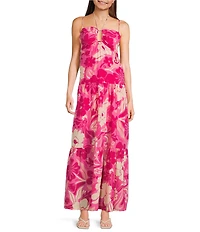 Midnight Doll Floral Print Keyhole Halter Neck Maxi Dress