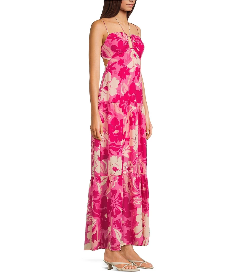 Midnight Doll Floral Print Keyhole Halter Neck Maxi Dress