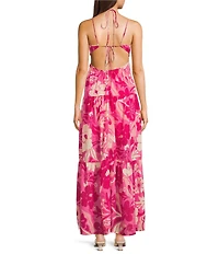 Midnight Doll Floral Print Keyhole Halter Neck Maxi Dress