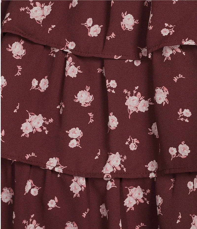 Midnight Doll Floral Print Puff Sleeve Smocked Tiered Midi Dress