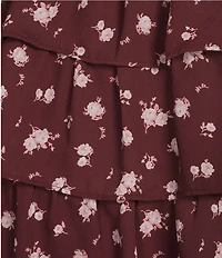 Midnight Doll Floral Print Puff Sleeve Smocked Tiered Midi Dress