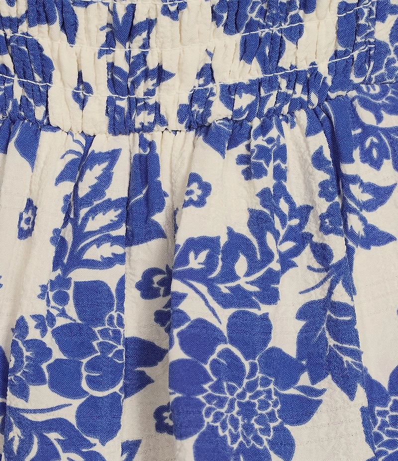 Midnight Doll Floral Print Short Sleeve Smocked Back Fit & Flare Mini Dress