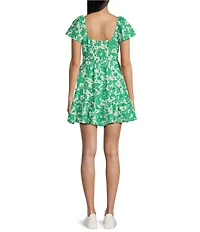 Midnight Doll Floral Print Short Sleeve Smocked Back Fit & Flare Mini Dress