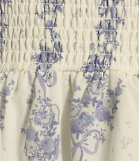 Midnight Doll Floral Print Square Neck Tie Strap Smocked Bodice Tiered Midi Dress
