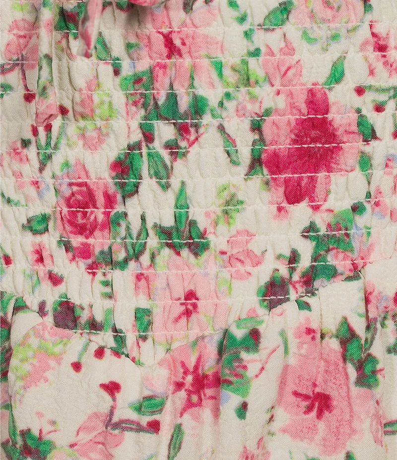 Midnight Doll Floral Print V-Neck Short Puff Sleeve Tiered Dress