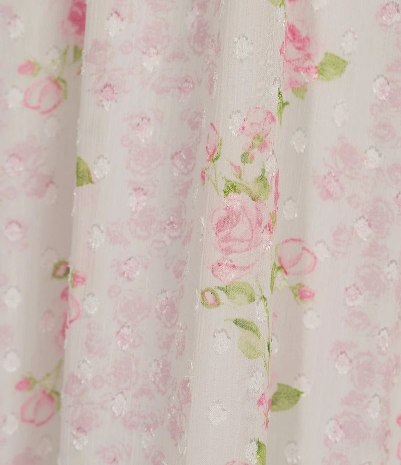 Midnight Doll Floral Printed Clip-Dot Lace Trim Tie Front Maxi Dress