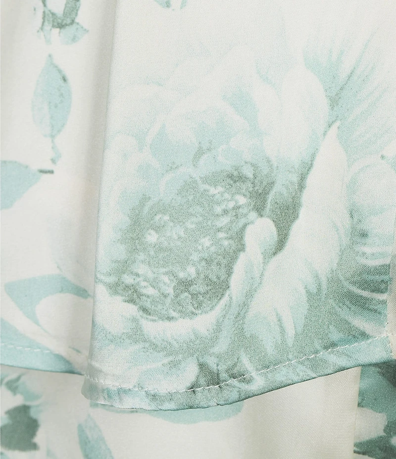 Midnight Doll Floral Printed Satin Scoop Neck Spaghetti Strap Tiered Dress