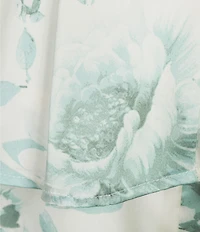 Midnight Doll Floral Printed Satin Scoop Neck Spaghetti Strap Tiered Dress