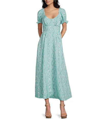 Midnight Doll Floral Printed Short Puff Sleeve Maxi Dress