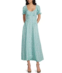 Midnight Doll Floral Printed Short Puff Sleeve Maxi Dress